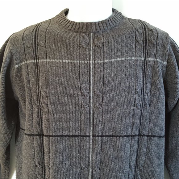 Haggar Men's Medium Gray Cable Knit Pullover Crewneck Sweater Long Sleeve Cotton - Picture 2 of 8